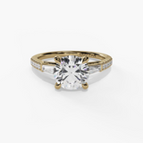14K Yellow Gold Three Stone Round Natural Diamonds Engagement Ring