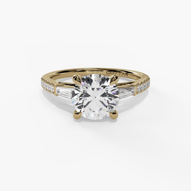 14K Yellow Gold Three Stone Round Natural Diamonds Engagement Ring