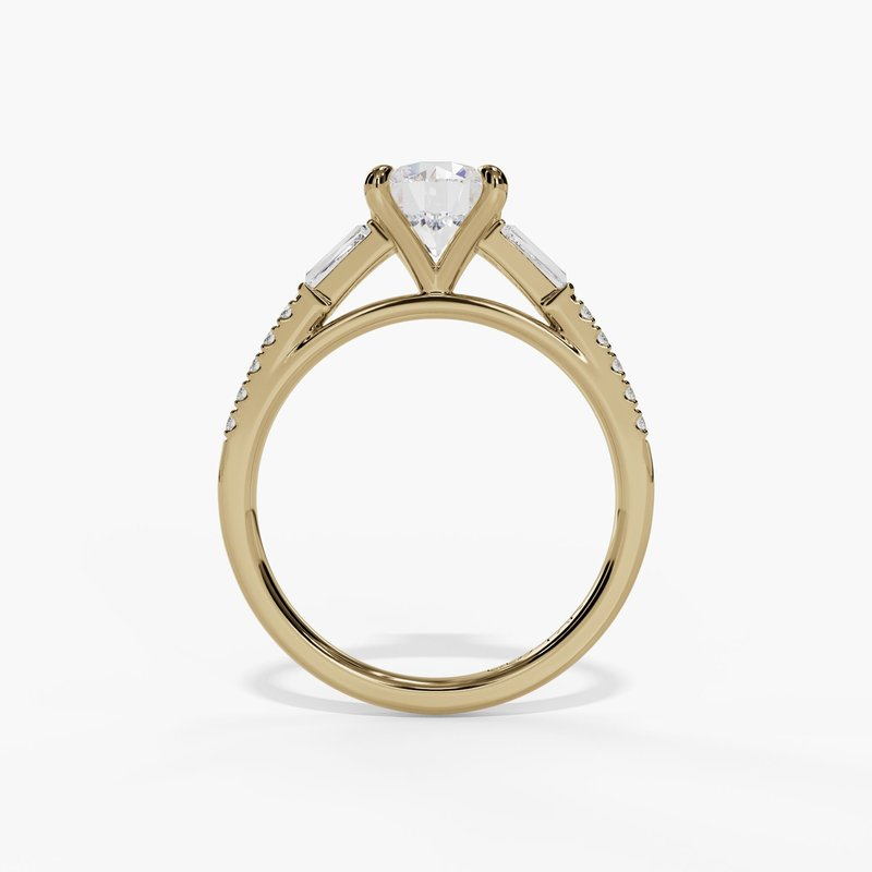 14K Yellow Gold Three Stone Round Natural Diamonds Engagement Ring
