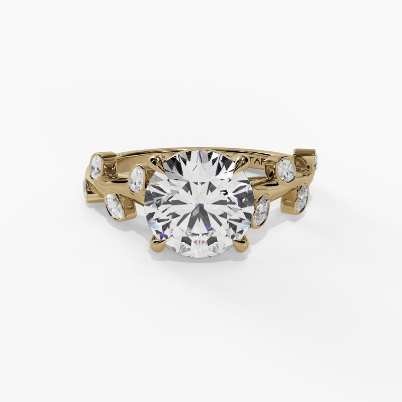 14K Yellow Gold Floral Round Natural Diamonds Engagement Ring