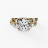 14K Yellow Gold Floral Round Natural Diamonds Engagement Ring