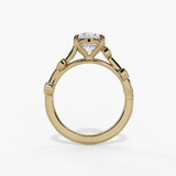 14K Yellow Gold Floral Round Natural Diamonds Engagement Ring