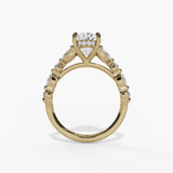 14K Yellow Gold Organic Oval Natural Diamonds Engagement Ring