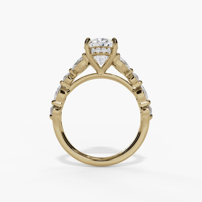 14K Yellow Gold Organic Oval Natural Diamonds Engagement Ring