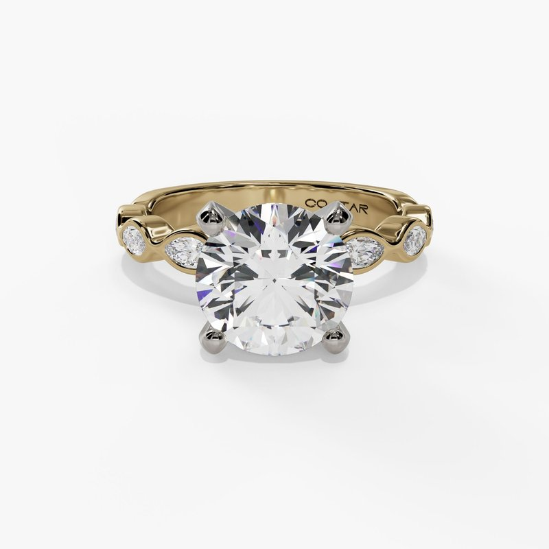 14K Yellow And White Gold  Classic Round Natural Diamonds Engagement Ring