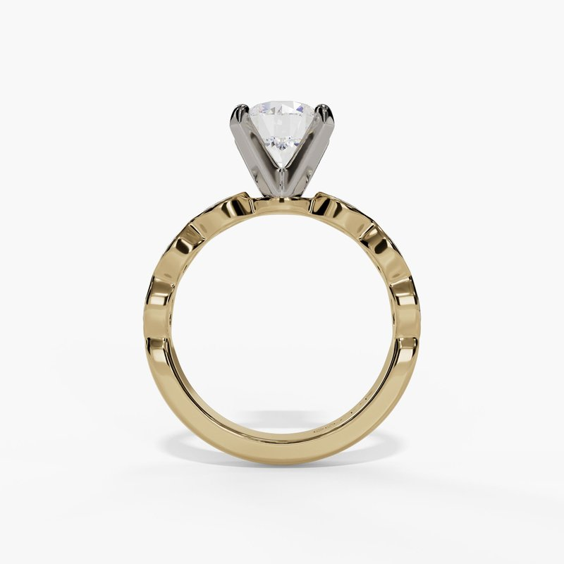 14K Yellow And White Gold  Classic Round Natural Diamonds Engagement Ring