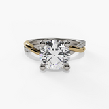 14K White And Yellow Gold Twisted Round Natural Diamonds Engagement Ring