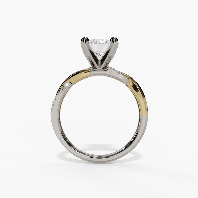 14K White And Yellow Gold Twisted Round Natural Diamonds Engagement Ring