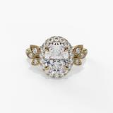 14K Yellow Gold Floral Oval Natural Diamonds Engagement Ring