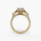 14K Yellow Gold Floral Oval Natural Diamonds Engagement Ring