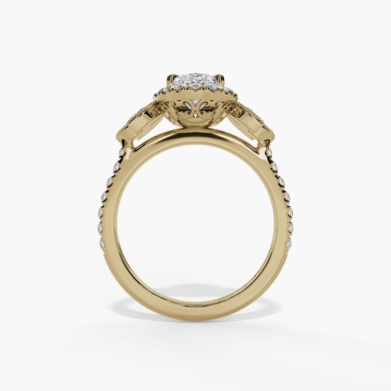 14K Yellow Gold Floral Oval Natural Diamonds Engagement Ring