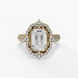 14K Yellow Gold Vintage Emerald Cut Natural Diamonds Engagement Ring