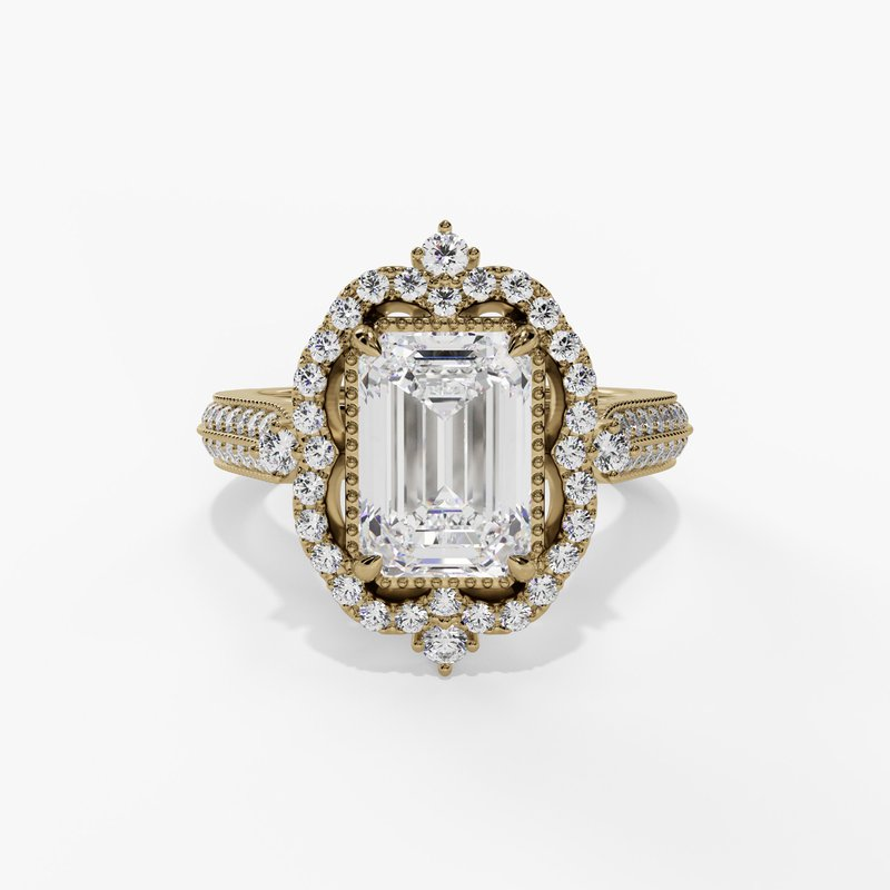 14K Yellow Gold Vintage Emerald Cut Natural Diamonds Engagement Ring