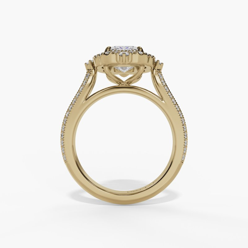 14K Yellow Gold Vintage Emerald Cut Natural Diamonds Engagement Ring