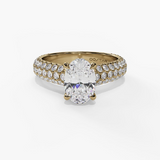 14K Yellow Gold Hidden Halo Oval Natural Diamonds Engagement Ring