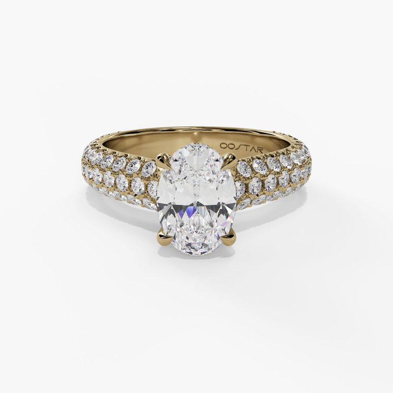 14K Yellow Gold Hidden Halo Oval Natural Diamonds Engagement Ring