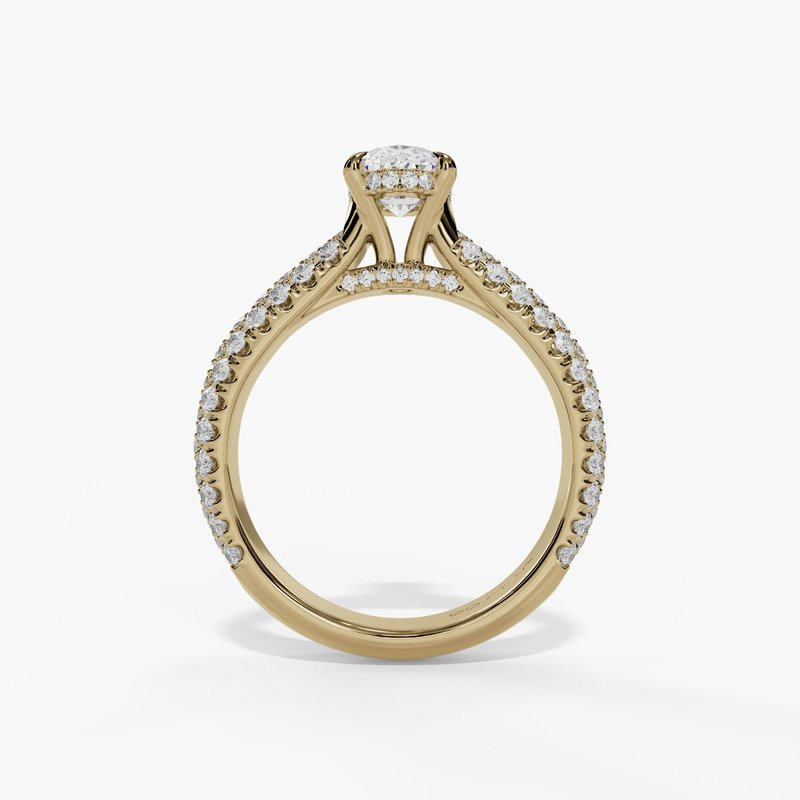 14K Yellow Gold Hidden Halo Oval Natural Diamonds Engagement Ring