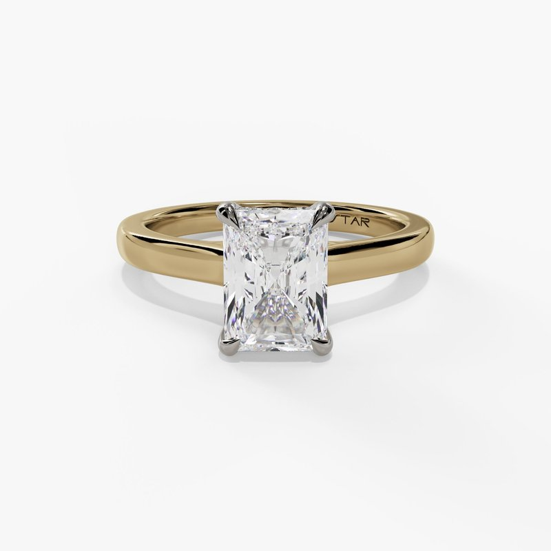 14K Yellow And White Gold Hidden Halo Radiant Diamond Engagement Ring