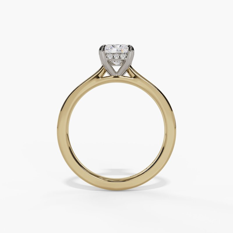 14K Yellow And White Gold Hidden Halo Radiant Diamond Engagement Ring