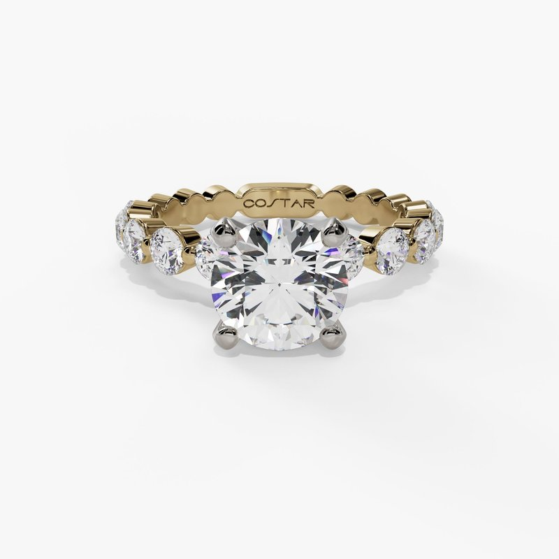 14K Yellow And White Gold Modern Round Natural Diamonds Engagement Ring