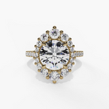 14K Yellow Gold Halo Round Natural Diamonds Engagement Ring