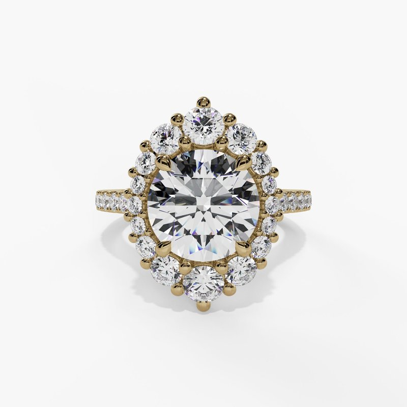 14K Yellow Gold Halo Round Natural Diamonds Engagement Ring