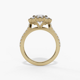 14K Yellow Gold Halo Round Natural Diamonds Engagement Ring