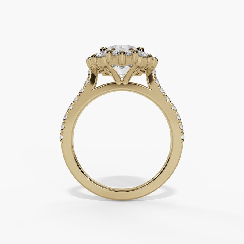 14K Yellow Gold Halo Round Natural Diamonds Engagement Ring
