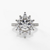 14K White Gold Modern Halo Round Natural Diamonds Engagement Ring