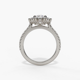 14K White Gold Modern Halo Round Natural Diamonds Engagement Ring