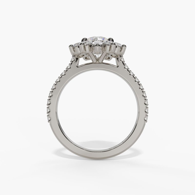 14K White Gold Modern Halo Round Natural Diamonds Engagement Ring