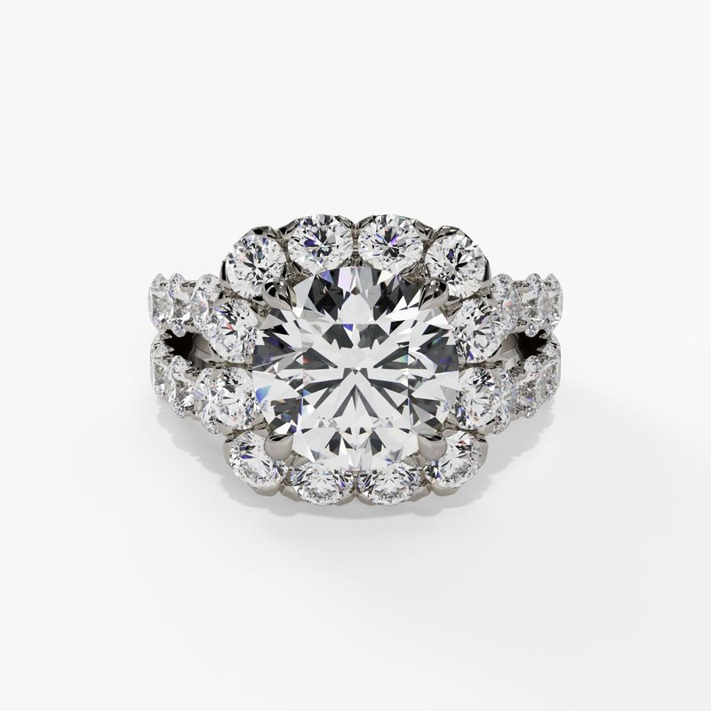 14K White Gold Split Shank Halo Round Natural Diamonds Engagement Ring