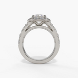 14K White Gold Split Shank Halo Round Natural Diamonds Engagement Ring