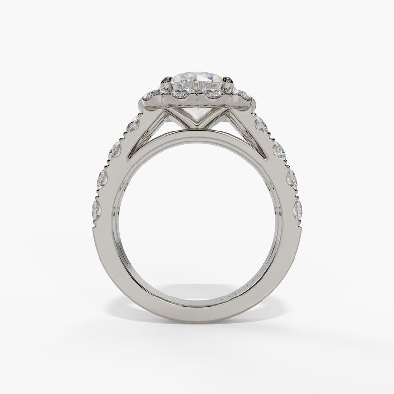 14K White Gold Split Shank Halo Round Natural Diamonds Engagement Ring