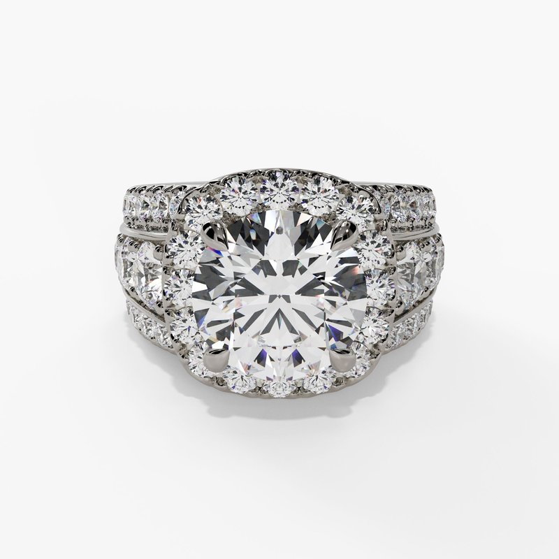 14K White Gold Halo Round Natural Diamonds Engagement Ring