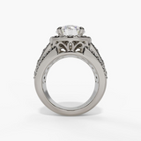 14K White Gold Halo Round Natural Diamonds Engagement Ring
