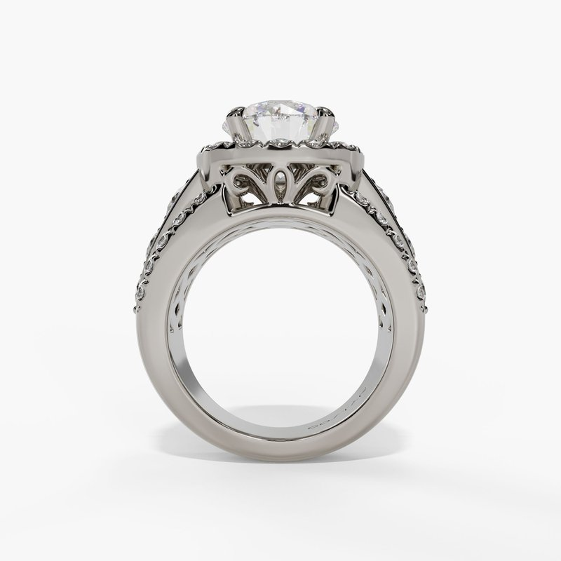 14K White Gold Halo Round Natural Diamonds Engagement Ring