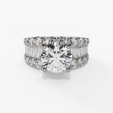 14K White Gold Wide Band Round Natural Diamonds Engagement Ring