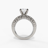 14K White Gold Wide Band Round Natural Diamonds Engagement Ring