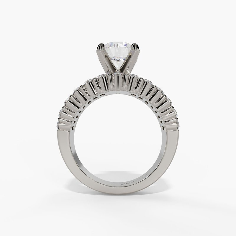 14K White Gold Wide Band Round Natural Diamonds Engagement Ring