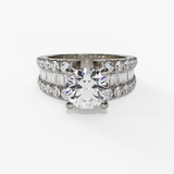 14K White Gold Wide Band Round Natural Diamonds Engagement Ring