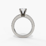 14K White Gold Wide Band Round Natural Diamonds Engagement Ring