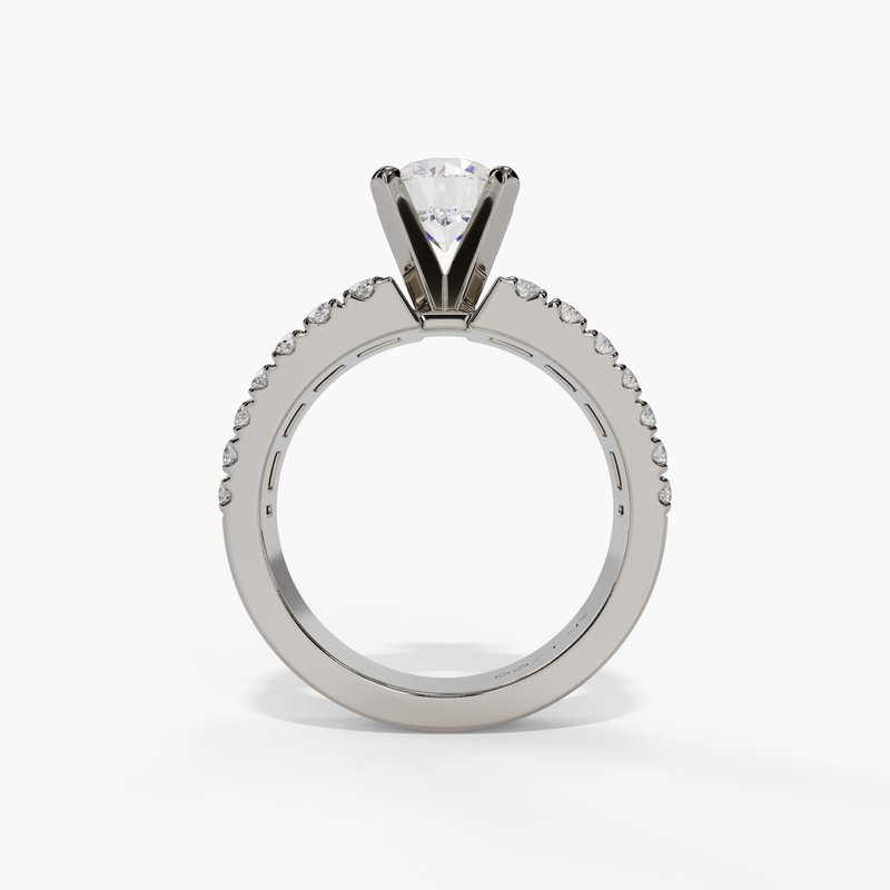 14K White Gold Wide Band Round Natural Diamonds Engagement Ring