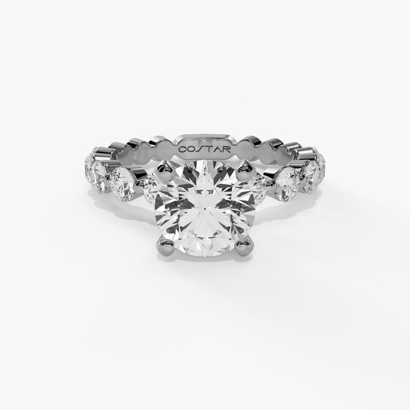 14K White Gold Modern Round Natural Diamonds Engagement Ring