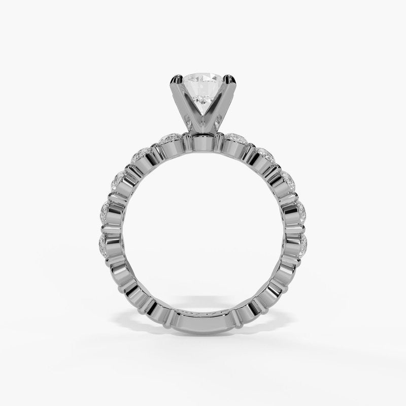 14K White Gold Modern Round Natural Diamonds Engagement Ring