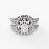 14K White Gold Halo Round Natural Diamonds Engagement Ring