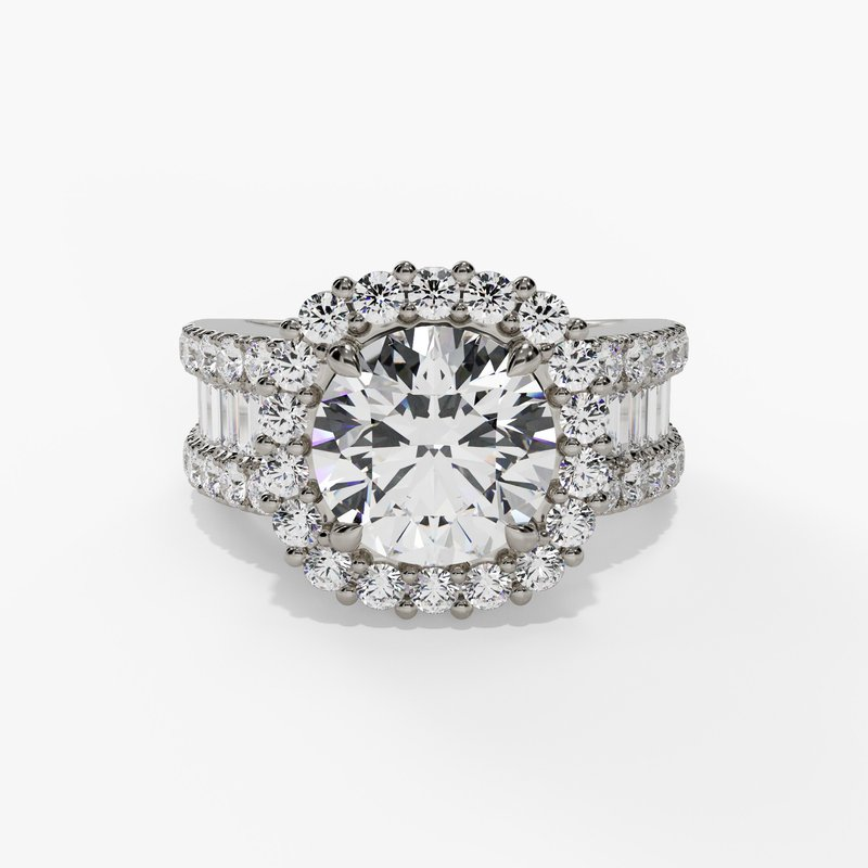 14K White Gold Halo Round Natural Diamonds Engagement Ring