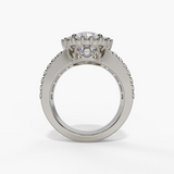14K White Gold Halo Round Natural Diamonds Engagement Ring