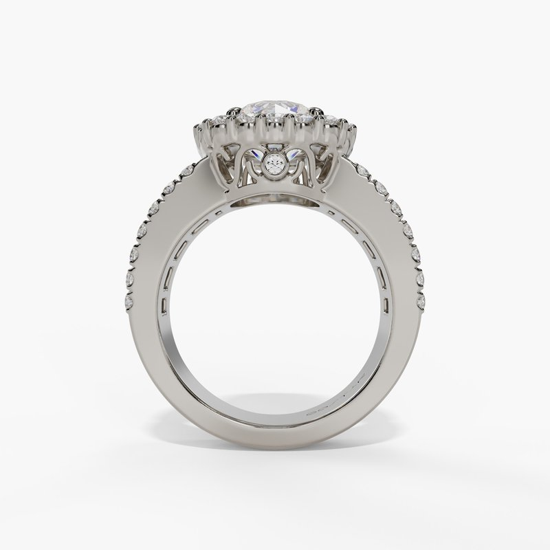 14K White Gold Halo Round Natural Diamonds Engagement Ring