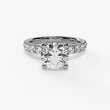 14K White Gold Classic Round Natural Diamonds Engagement Ring